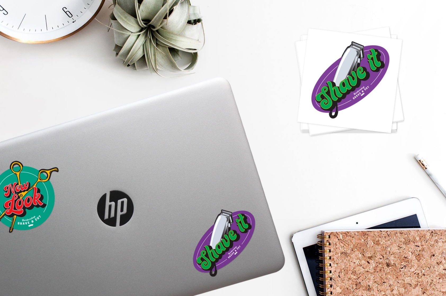 Latex printer/cutter labels and stickers on an HP laptop