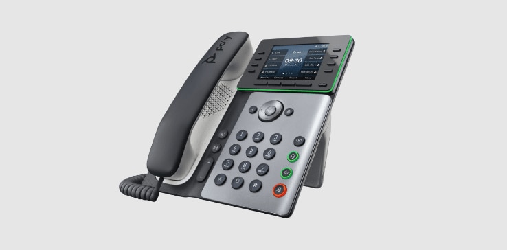 Poly Edge E300 series IP desk phone with handset Poly Edge E300 series IP desk phone with handset
