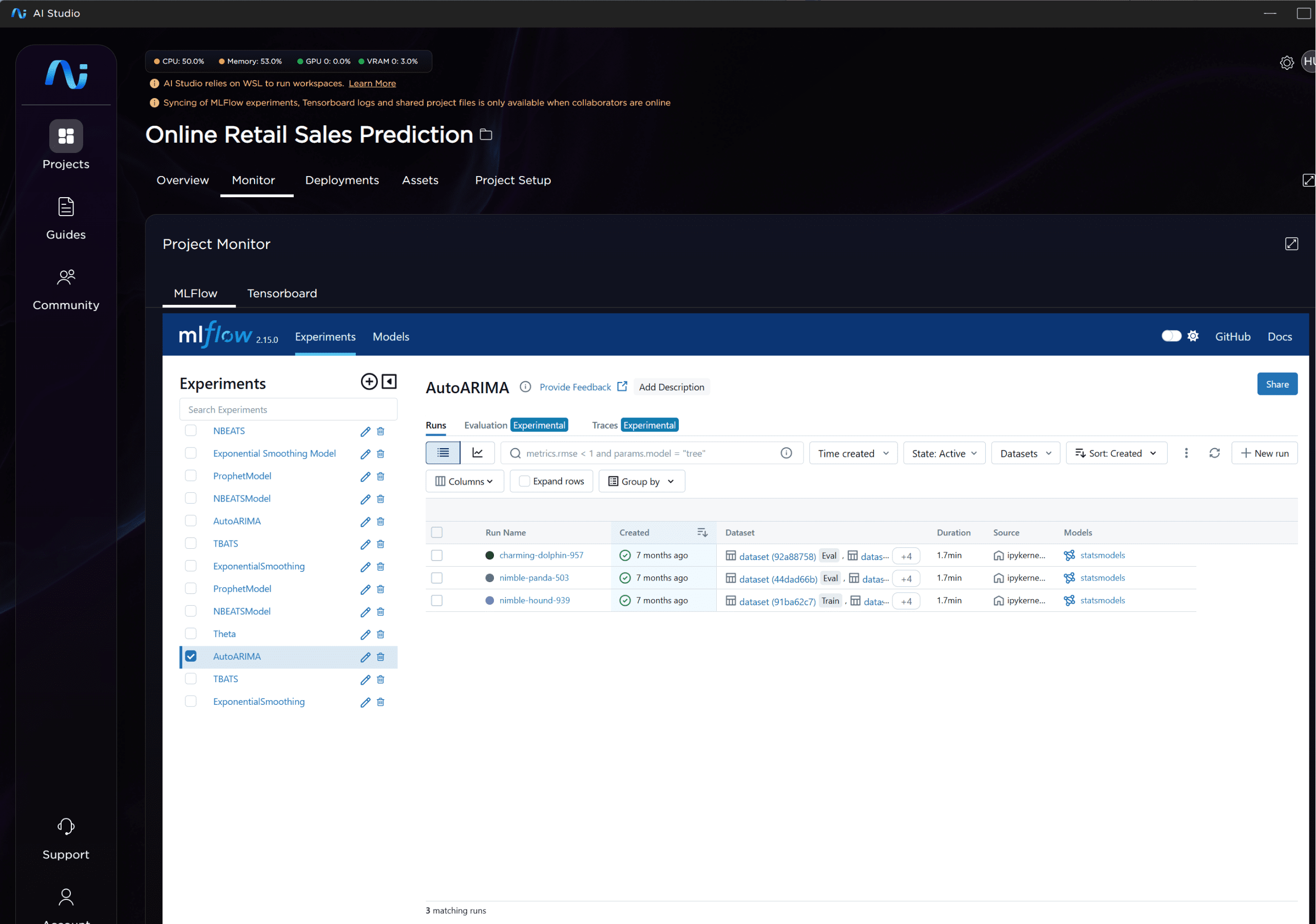 HP AI Studio platform – Projects Monitor