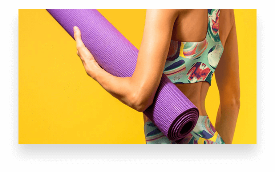 Stitch printed clothing and purple yoga mat